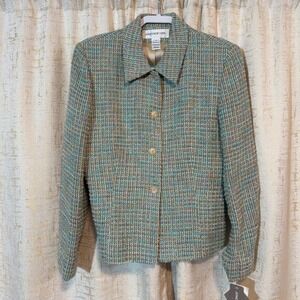 NWT Jones New‎ York Women's 14 Teal Multicolor Button Up Tweed Jacket MSRP $229